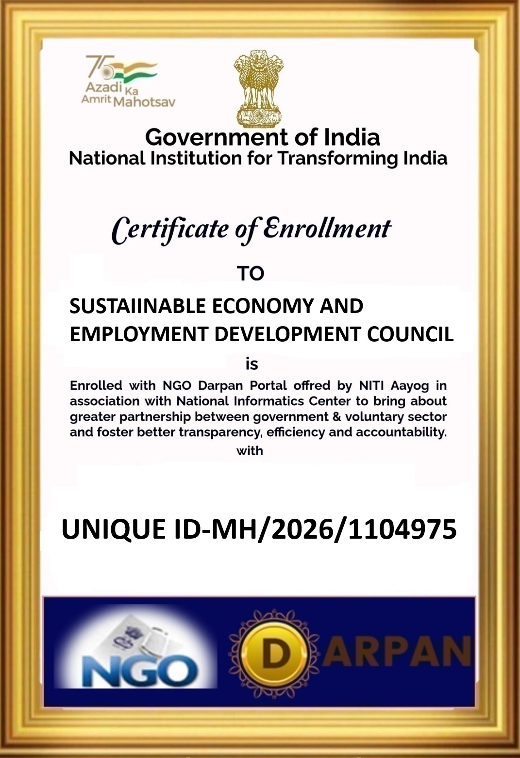 NGO Darpan Certificate